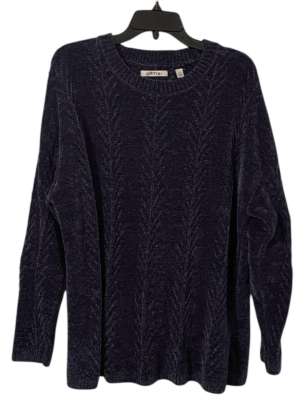 Orvis Women's‎ Navy Blue Chenille Design Knit Crewneck Sweater Size L